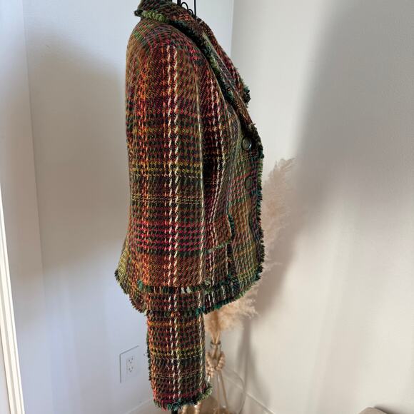 Tres Jolie Colorful Fall Tweed Blazer-Fringe, Flower Embroidered, Preppy Size 8 - Picture 6 of 9